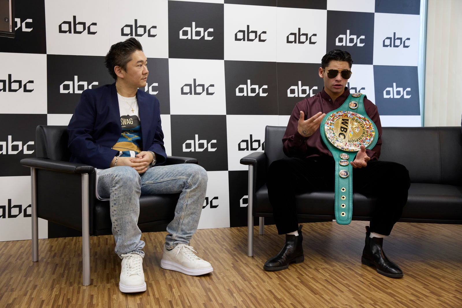 Gen Matsuda in conversation with Ryan Garcia at abc Inc.'s business announcement in Tokyo, 5 June 2026